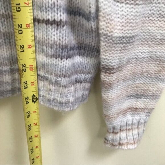 HALSTON NEW Puff Sleeve Sweater Chunky Knit Striped Mock Neck Cozy Wool Blend S - Picture 12 of 12